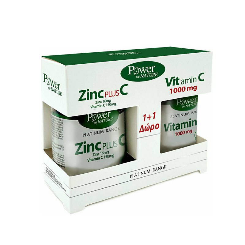 Power of Nature PROMO PACK Platinum Range Zinc Plus C Συμπλήρωμα Διατροφής Ψευδάργυρου & Βιταμίνη C 30Tabs & ΔΩΡΟ Vitamin C 1000mg 20Tabs.