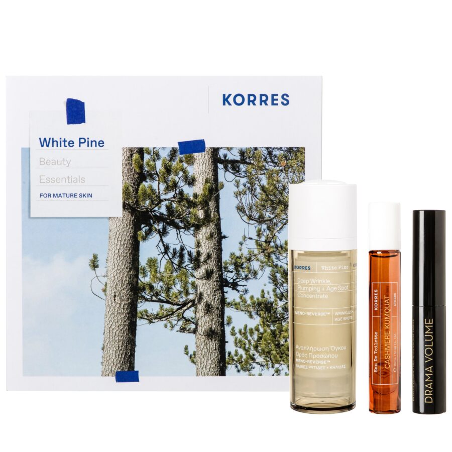 Korres White Pine Beauty Essentials Promo Pack White Pine Ορός Προσώπου για Ώριμες Επιδερμίδες, 30ml, Volcanic Minerals Μάσκαρα, 4ml & Cashmere Kumquat Άρωμα EDT, 10ml, 1σετ