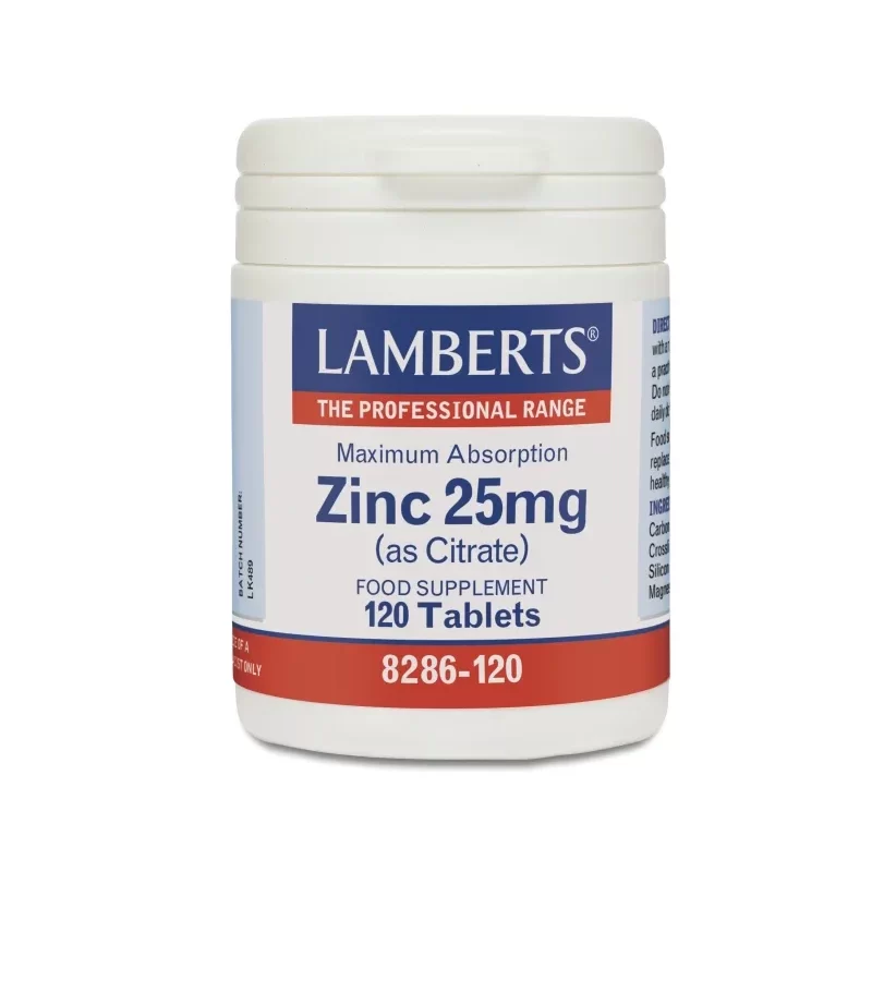 Lamberts Zinc Citrate 25mg Συμπλήρωμα Διατροφής Ψευδαργύρου για Τόνωση Ανοσοποιητικού, Καλή Υγεία Δέρματος & Αναπαραγωγικού, 120tabs