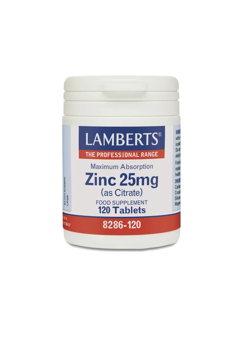 Lamberts Zinc Citrate 25mg Συμπλήρωμα Διατροφής Ψευδαργύρου για Τόνωση Ανοσοποιητικού, Καλή Υγεία Δέρματος & Αναπαραγωγικού, 120tabs