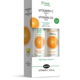 Power Health Βιταμίνη C 1000mg + Βιταμίνη D3 1000iu με Stevia 24 eff.tabs + Δώρο Βιταμίνη C 500mg 20eff.tabs