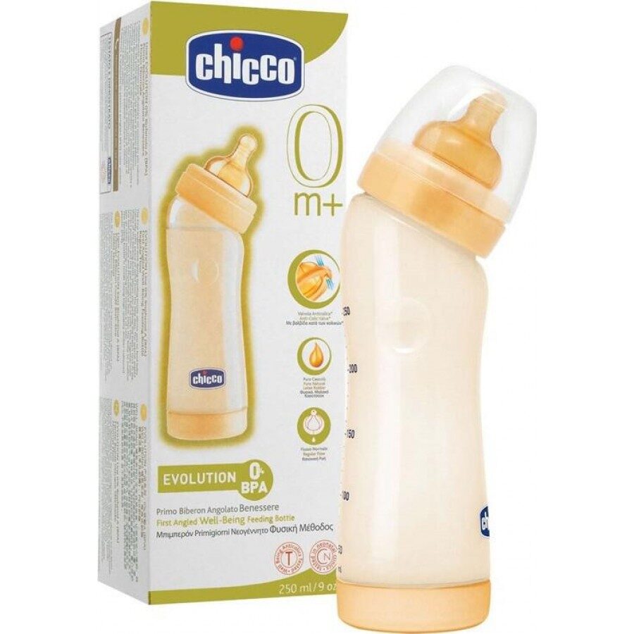 Chicco Πλαστικό Μπιμπερό με Κλίση κατά των Κολικών, Θηλή Καουτσούκ 250ml