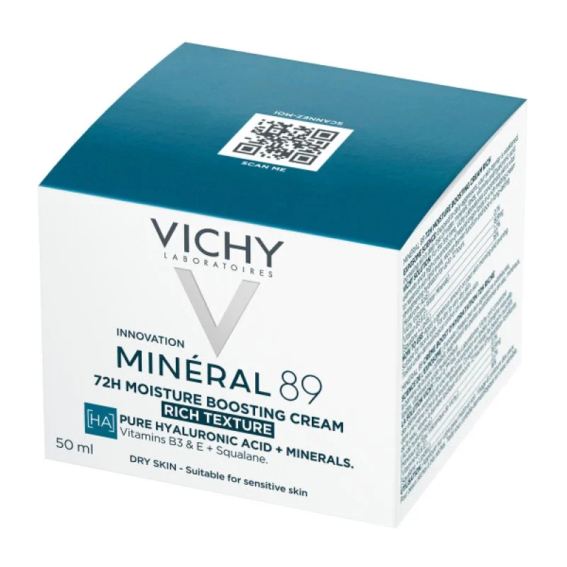 Vichy Mineral 89 72h Moisture Boosting Cream Rich Ενυδατική Κρέμα Προσώπου με Πλούσια Υφή, 50ml